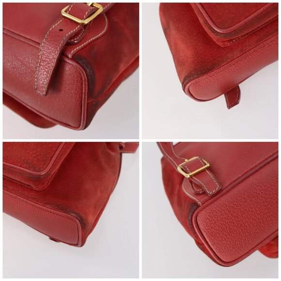 GUCCI Bamboo Backpack Suede Red Gold Auth - Picture 16 of 16